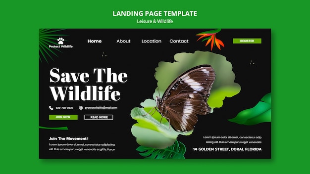 Free PSD leisure and wildlife design landing page template