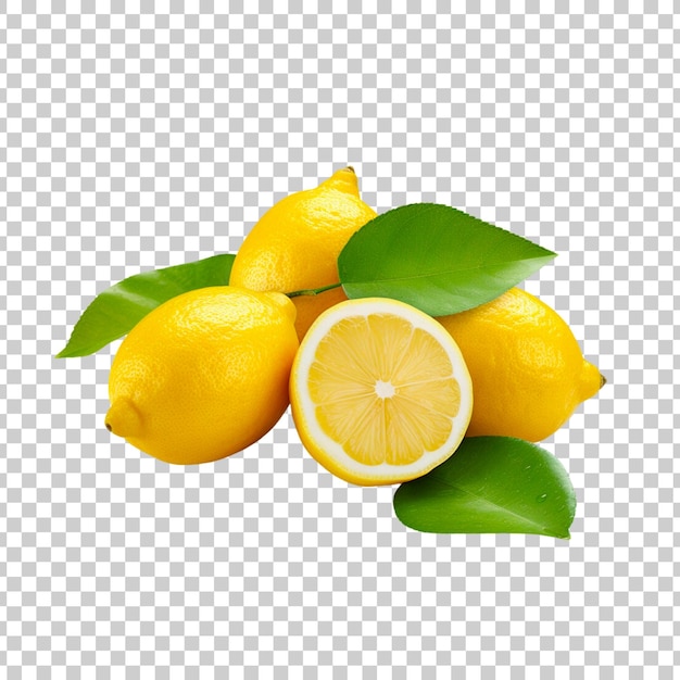 lemon and lemon slices isolated on a transparent background