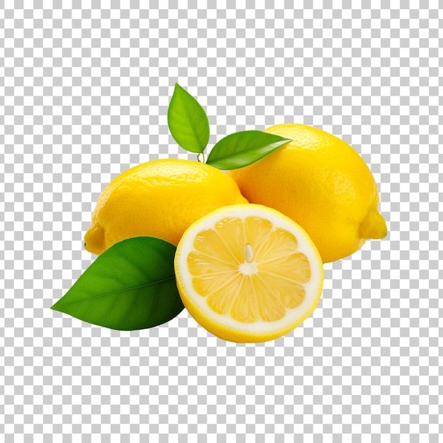 lemon and lemon slices isolated on a transparent background