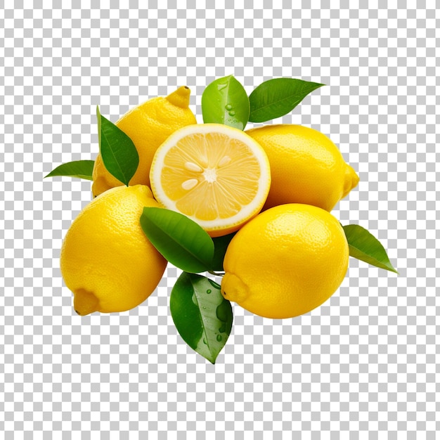 lemon and lemon slices isolated on a transparent background