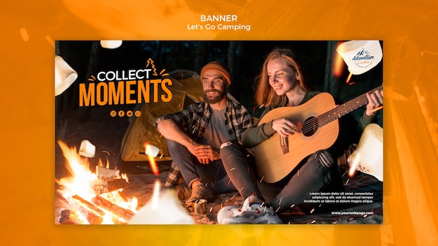 Free PSD let's go camping banner with photo