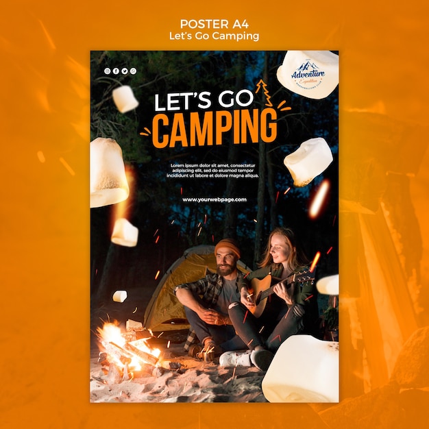 Free PSD let's go camping poster template