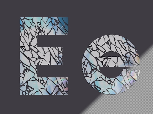 Free PSD letter e in upper and lower case made of glass shards