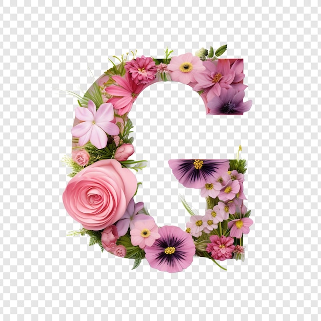 Free PSD letter g with flower elements flower made of flower 3d isolated on transparent background