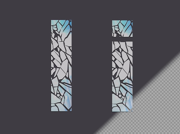 Free PSD letter i in upper and lower case made of glass shards