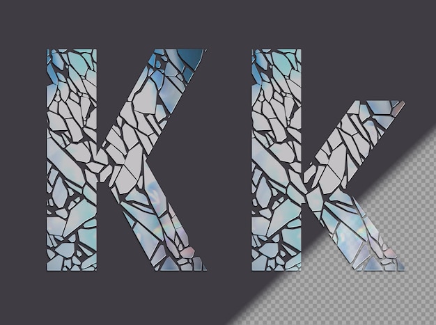 Letter k in upper and lower case made of glass shards