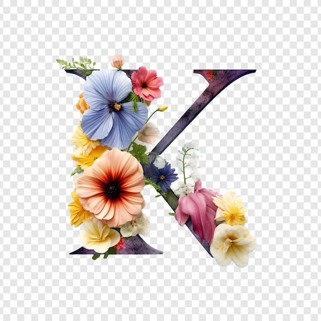 Free PSD letter k with flower elements flower made of flower 3d isolated on transparent background