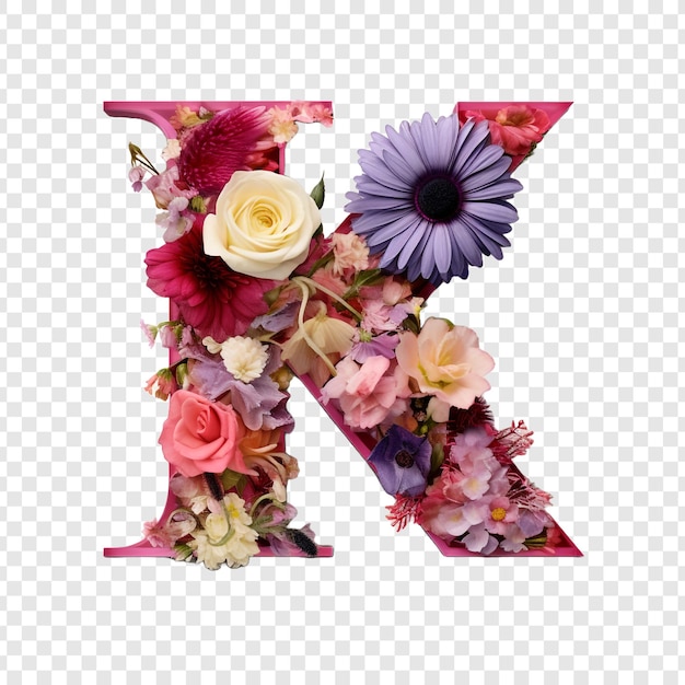 Free PSD letter k with flower elements flower made of flower 3d isolated on transparent background