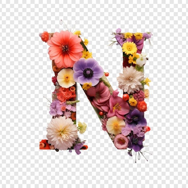 Free PSD letter n with flower elements flower made of flower 3d isolated on transparent background