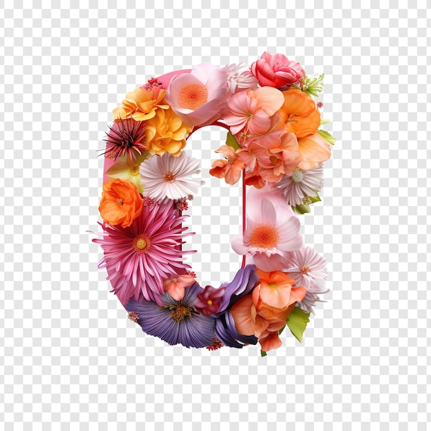 Free PSD letter o with flower elements flower made of flower 3d isolated on transparent background