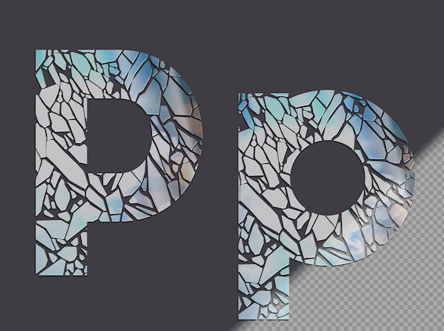 Free PSD letter p in upper and lower case made of glass shards