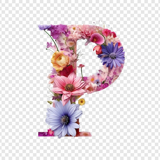 Free PSD letter p with flower elements flower made of flower 3d isolated on transparent background