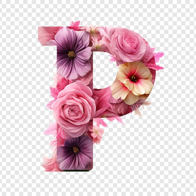 Free PSD letter p with flower elements flower made of flower 3d isolated on transparent background