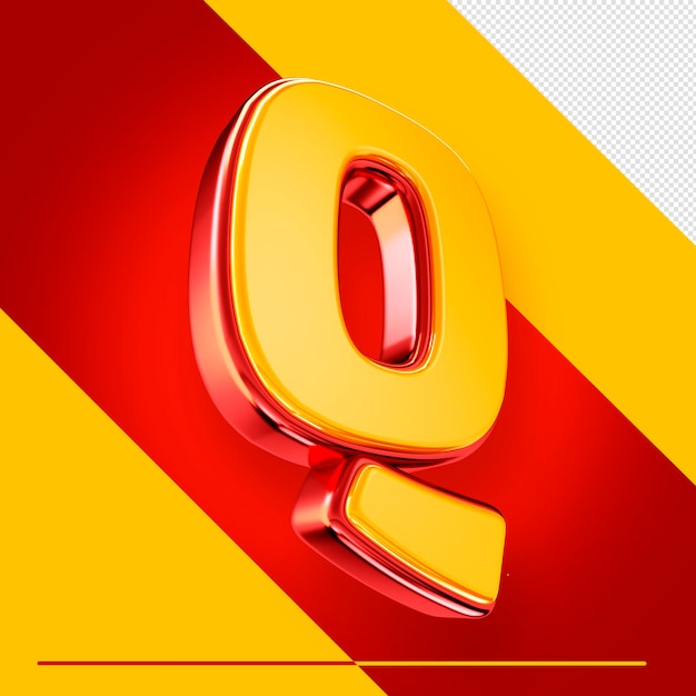 Free PSD a letter q with a red and yellow background.