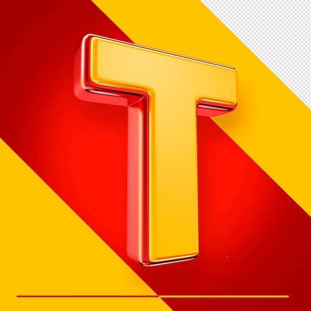 Free PSD a letter t with a red and yellow background.