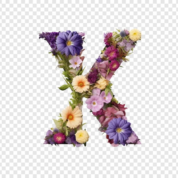 Free PSD letter x with flower elements flower made of flower 3d isolated on transparent background