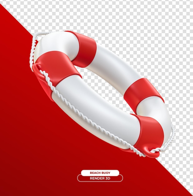 Free PSD lifebuoy red and white in realistic 3d render with transparent background