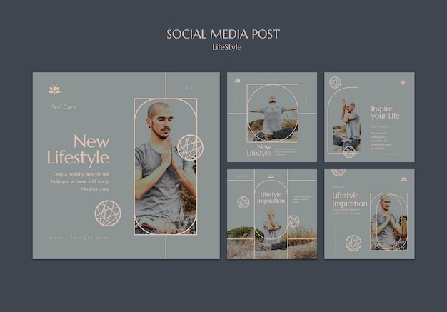 Lifestyle inspiration social media posts set