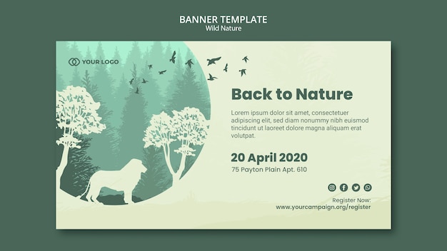 Free PSD lion in the wild nature banner