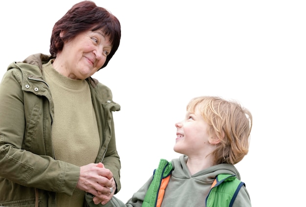 Free PSD little boy spending time outdoors with his grandmother