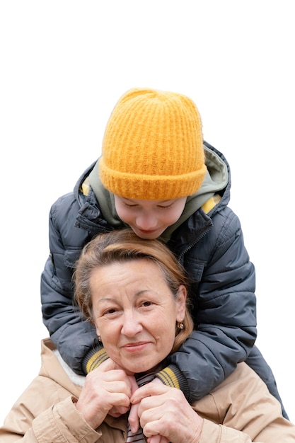 Free PSD little boy spending time outdoors with his grandmother