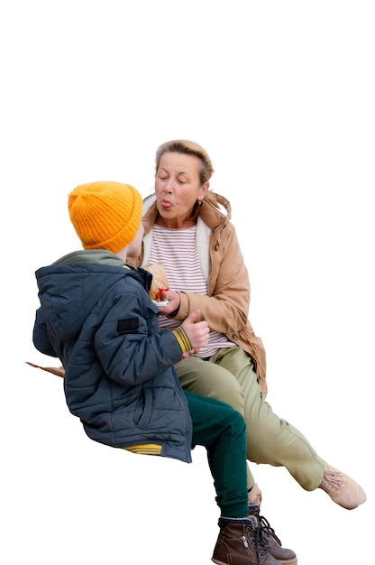 Free PSD little boy spending time outdoors with his grandmother