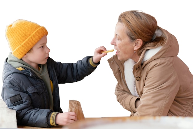 Free PSD little boy spending time outdoors with his grandmother