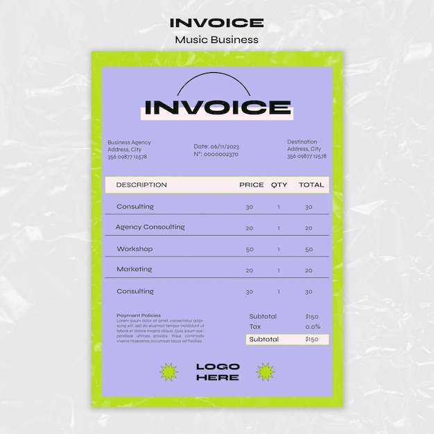 Free PSD live music show invoice template