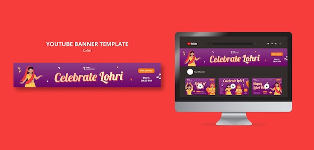 Free PSD lohri celebration  youtube banner template