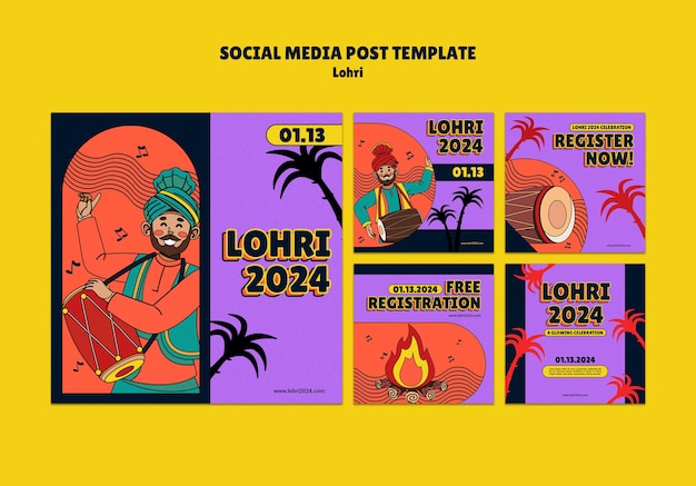 Free PSD lohri festival celebration  instagram posts