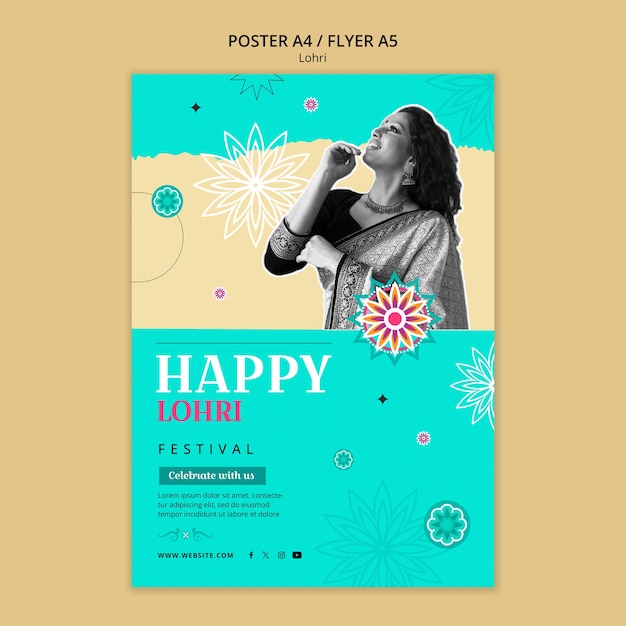 Free PSD lohri festival celebration poster template