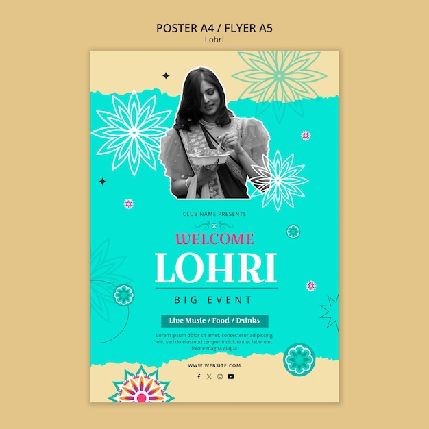 Free PSD lohri festival celebration poster template