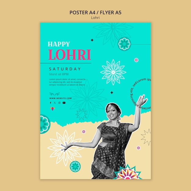 Free PSD lohri festival celebration poster template