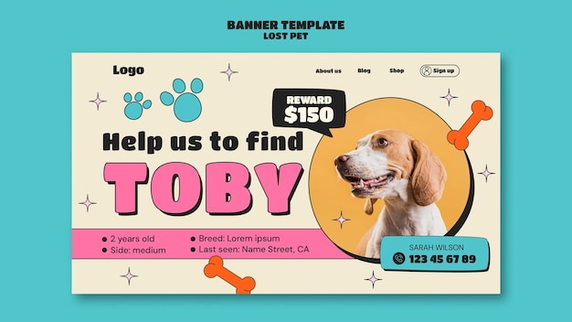 Free PSD lost pet  landing page template