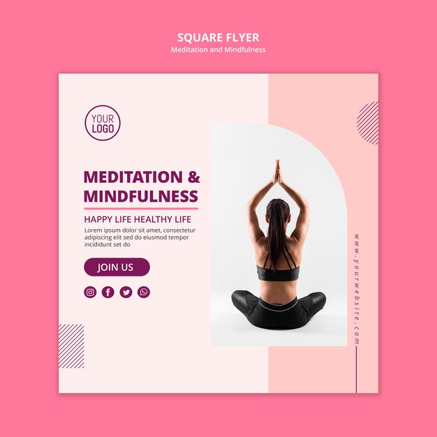 Lotus position meditation and mindfulness square flyer