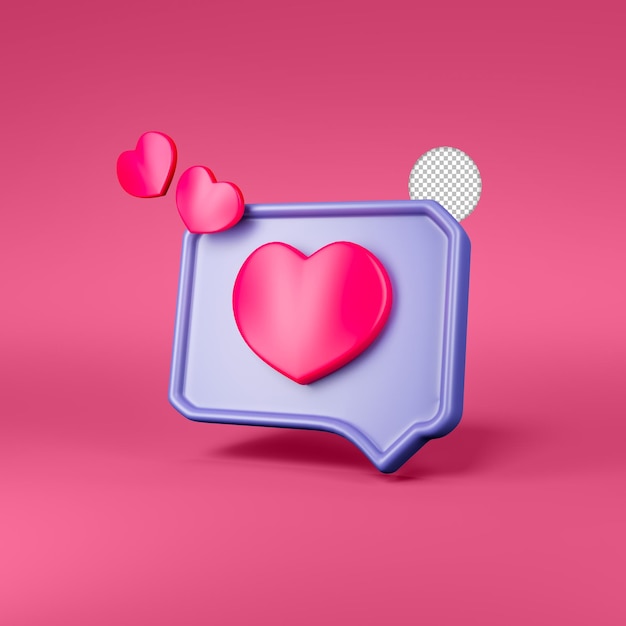 Free PSD love chat message notification icon isolated 3d render illustration