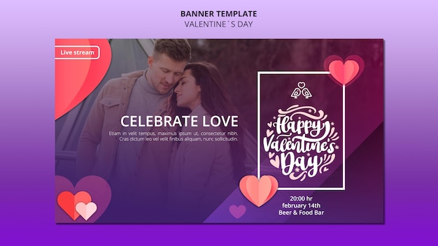 Free PSD lovely valentine's day banner template with photo