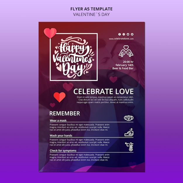 Free PSD lovely valentine's day flyer template with photo