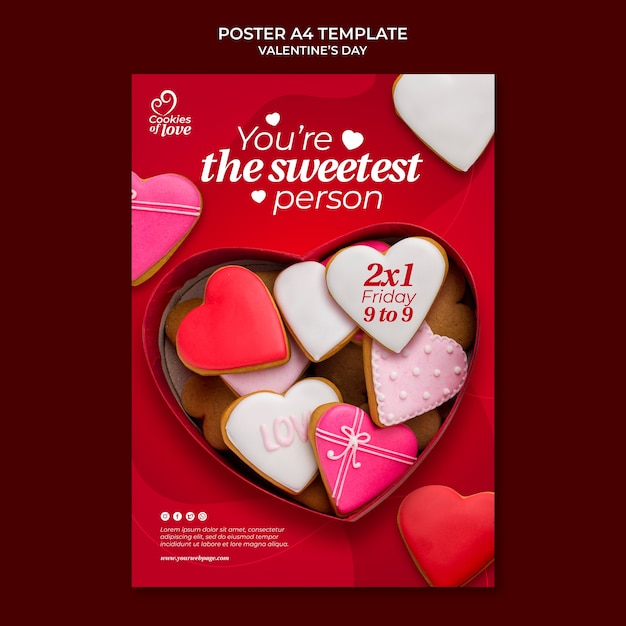 Free PSD lovely valentine's day vertical print template