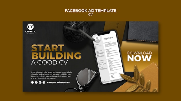 Free PSD luxurious golden social media promo template for cv