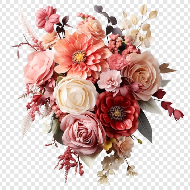 Luxurious wedding bouquet featuring a variety of beautiful blooms isolated on transparent background