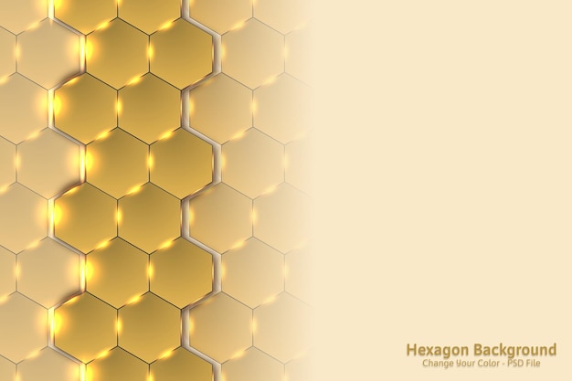 Free PSD luxury background with hexagon shape and golden line sparkling