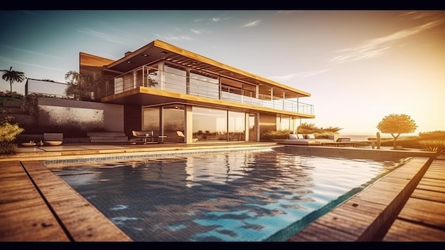 Free PSD luxury beach house generative ai