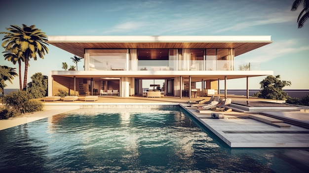 Free PSD luxury beach house generative ai