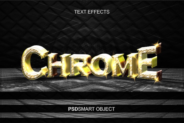 Free PSD luxury chrome gold 3d text style mockup