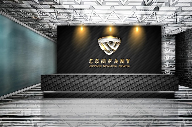 Luxury chrome office wall logo mockup