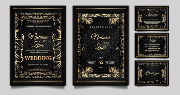 Free PSD luxury elegant wedding invitation card set