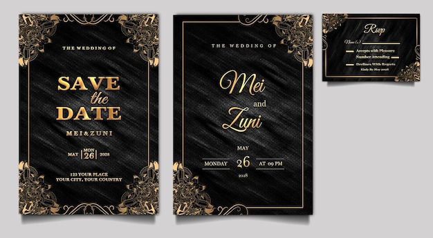 Luxury elegant wedding invitation design set mockup