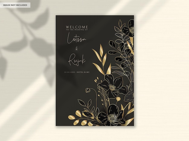 Free PSD luxury gold floral wedding invitation card