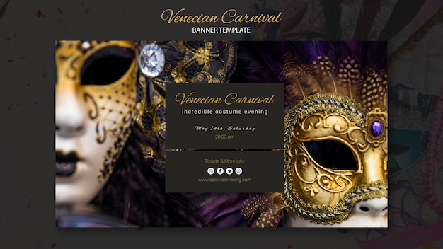 Free PSD luxury golden masks of venice carnival banner